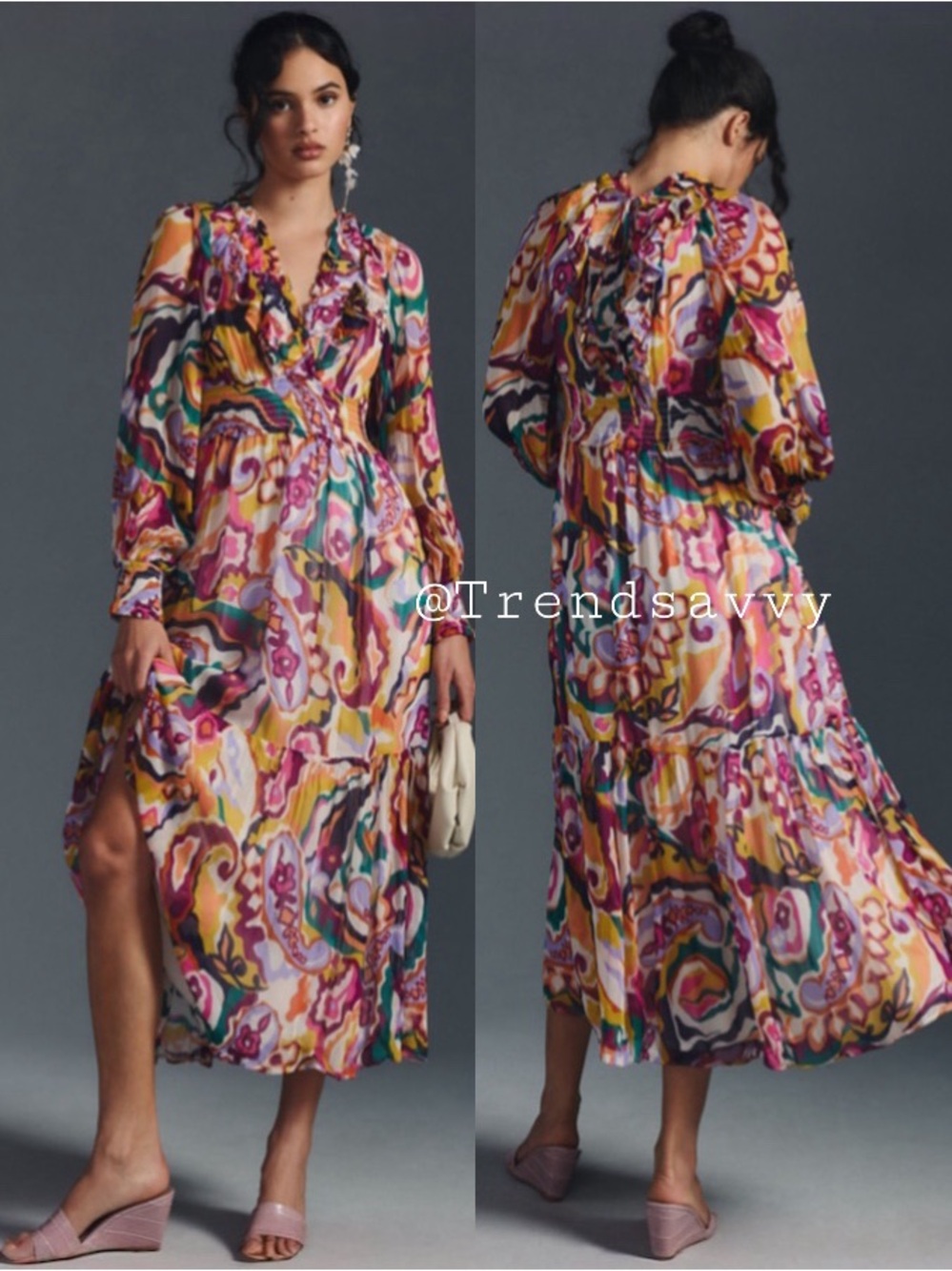 Anthropologie Odetta Pink Boho Ruffle Maxi Dress Smocked Waist Size XXS NWT